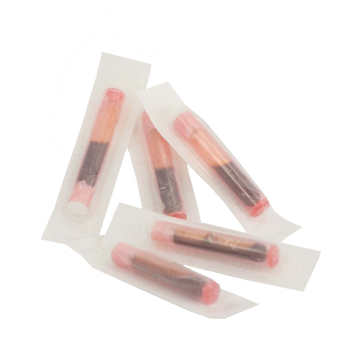 Benzoin Tincture - 5 pack shown as individually sealed clear vials containing dark amber liquid with pink applicator tips, arranged in a scattered pattern on white background for medical wound care and blister treatment